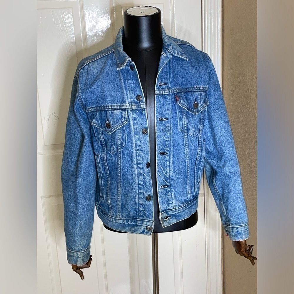 Vintage 80s Levis Blue Denim Jean 70506-214 Trucker Jacket Mens Sz 42 USA Nice! - Picture 5 of 9